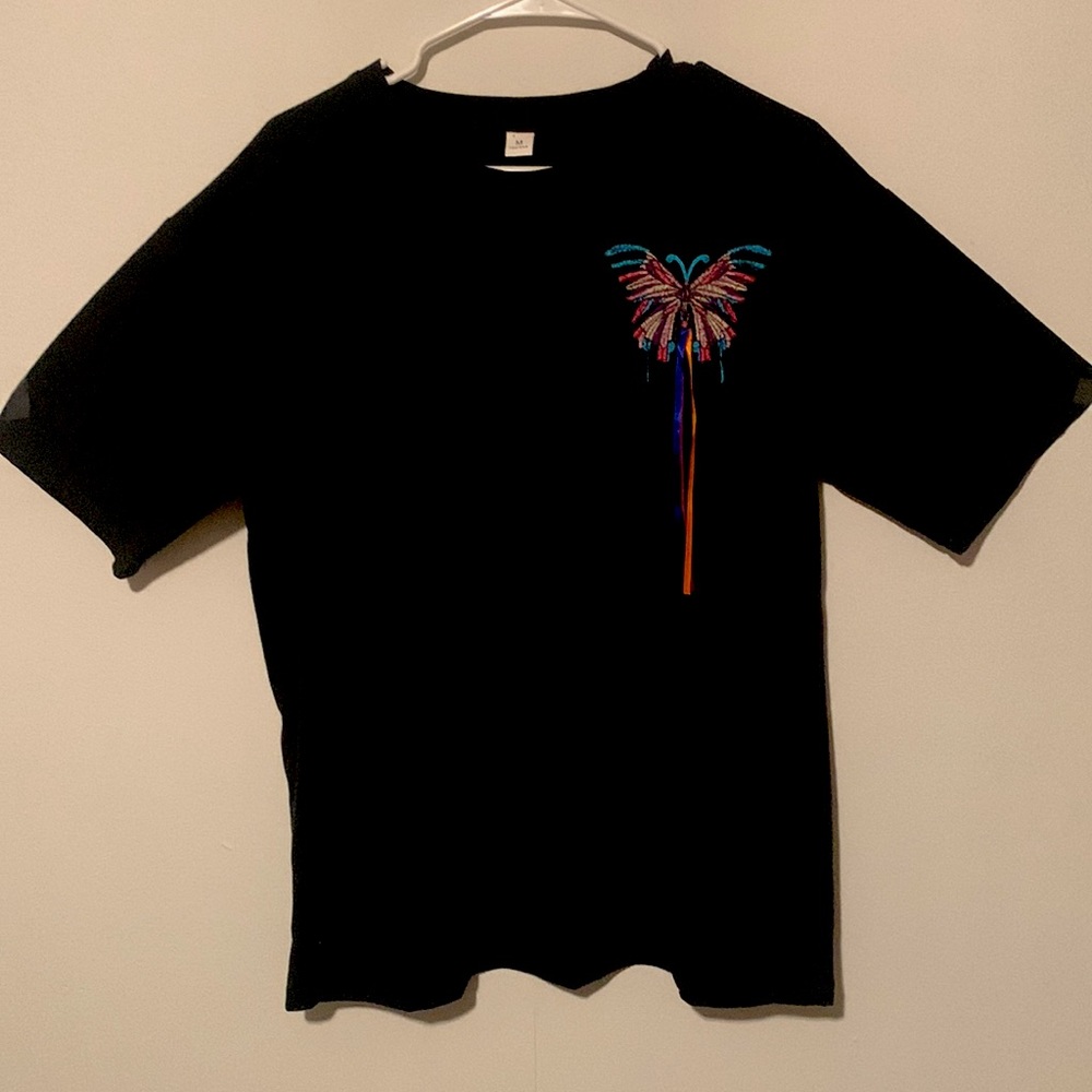 NWOT Black Short Sleeve Women’s Tee with Butterfly Embellishments